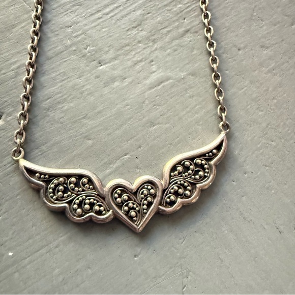 Lois Hill 925 Sterling Silver Toggle Chainlink Heart Angel-wing Pendant Necklace - Picture 6 of 8